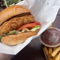 Signature ‘chicken’ patty  at Grassfed in Brisbane