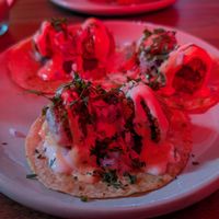 Hard to see, but eggplant croquette tacos. Very tasty! at Segundo Piso in Bogota