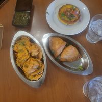 Batata, samosas, and pakori at Clay Pit in Austin