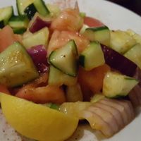 Cucumber tomato salad at Clay Pit in Austin