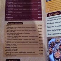 Menu (cold starters 1 to 7 are vegan and hot starters 1 and 6) at Le Mont Liban in Brest