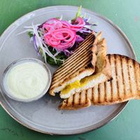Foccacia sandwich which vegan cheddar  at Böna Café in Gaevle