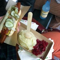 with mash and roots and ginger brew at Den Okologiske Polsemand - Food Stall in Copenhagen
