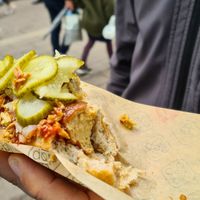 Already started to eat before we remembered to take a photo at Den Okologiske Polsemand - Food Stall in Copenhagen