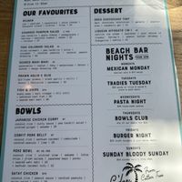 Menu  at Cotton Tree Beach Bar in Maroochydore