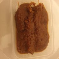 Vegan chicken skewers in satay sauce at 105 Cantonese Takeaway in Wilmslow