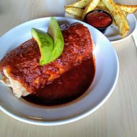 Burrito and baked fries at The Cutting Board Bakery and Cafe in Mesa