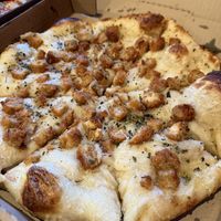 Vegan white sauce with vegan chicken  at Vegan Pizza  in Denver