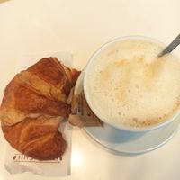Empty vegan croissant and vegan cappuccino with oat milk at Autogrill Baronissi Ovest in Baronissi
