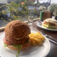 Vegan burger (40k) and vegan club sandwich (40k)  at Healthy Warung Campuhan Restaurant in Ubud