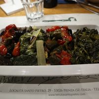 Roasted vegetables from their gardenn  at Tenuta Santo Pietro in Pienza