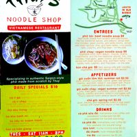 Menu at Thuy's Noodle Shop in Bisbee