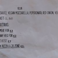 Vegan pizza menu at Freddy's in Galway