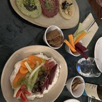 Starters: hummus & labneh  at Mouna Cocina Artesana in Mallorca