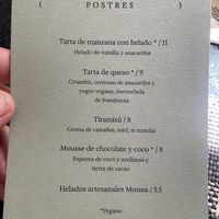 Dessert menu  at Mouna Cocina Artesana in Mallorca