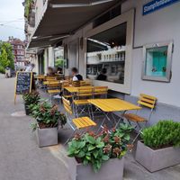 Outdoor seating at SimSim City in Zurich
