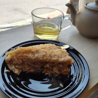 Vegan baklava and Greek spearmint tea in the background at Bake-A-Licious in Bristol