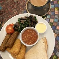 Vegan Farmhouse Breakfast in the Café   at Farrington's Fish & Chip Shop in Farrington Gurney
