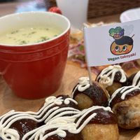 Takoyaki, soup and salad set  at Pivot BASE Cafe & Bar ＠Dotonbori in Osaka
