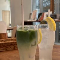 Iced soy matcha and lemonade  at Pivot BASE Cafe & Bar ＠Dotonbori in Osaka