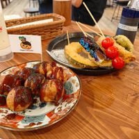Takoyaki and kushikatsu at Pivot BASE Cafe & Bar ＠Dotonbori in Osaka