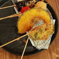 Tempura veggie skewers, the deep fry sauce was delicious at Pivot BASE Cafe & Bar ＠Dotonbori in Osaka