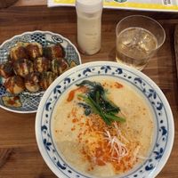 Super delicious takoyaki and tan tan ramen. The broth is to die for!  at Pivot BASE Cafe & Bar ＠Dotonbori in Osaka