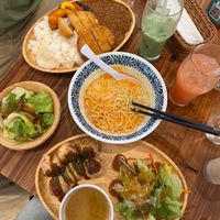 Curry ramen and takoyaki at Pivot BASE Cafe & Bar ＠Dotonbori in Osaka