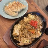 Yakisoba noodles and gyozaa  at Pivot BASE Cafe & Bar ＠Dotonbori in Osaka