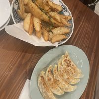 Gyoza and French Fries (look more like wedges haha)  at Pivot BASE Cafe & Bar ＠Dotonbori in Osaka