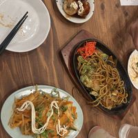 Kimchi, yakisoba and takoyaki  at Pivot BASE Cafe & Bar ＠Dotonbori in Osaka