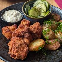 Fried cauliflower and potatoes at Chef & Co in Prague