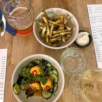 Fermented fries and kimchi croquettes. Get the truffle mayo at Chef & Co in Prague