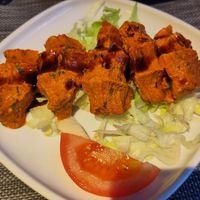 Fresh Kibbeh - mixture of bulgur, 7 different vegetables and herbs with a traditional Syrian spices. Topped with pomegranate molasses at Aladdin Cuisine in Stavanger