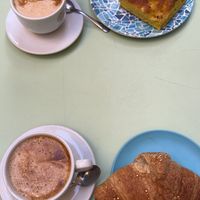 vegan cappuccino and croissant (bottom)   at Pasticceria Cassera Moretti in Menaggio