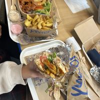 left vegan plate, right pita with halloumi nonvegan  at Yeeros - Wexford Street in Dublin