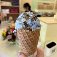 Cookie Monster ice cream cone (coconut cream base)  at Kate's Ice Cream in Portland