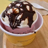 Vanilla and chocolate sauce at Kate's Ice Cream in Portland