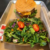 Burger and a side of Kale at Kind Burgers in San Antonio