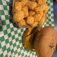 Maverick burger and tots  at Kind Burgers in San Antonio