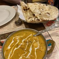 Garlic naan and tofu curry   at Sanskruti Restaurant in Manchester