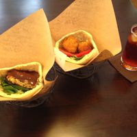 The burger and falafel.  at Veggie Cafe in Kyoto