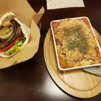 Deluxe burger and lasagna. Sooo delicious. at Veggie Cafe in Kyoto