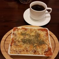 The lasagna is tasty. at Veggie Cafe in Kyoto
