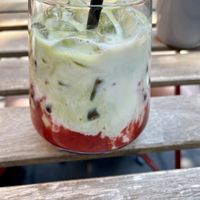 Iced strawberry matcha latte   at Kiwi Corner  in Mainz