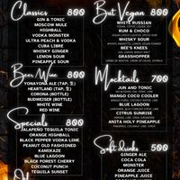 Drink Menu including vegan classic cocktails and mocktails at The Fire Bar in Osaka