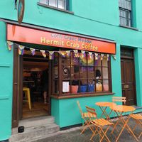 Outside the café (June 2025) at Hermit Crab Coffee in Machynlleth