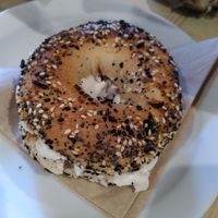Cream cheese bagel (June 2025) at Hermit Crab Coffee in Machynlleth