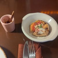 Complimentary little pizza at Angolo Pizza Napolitana  in Mexico City