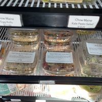 Tomato & cucumber; couscous & chickpea; roots & lentil; and potato salads  at Beech Hill Farm in Mount Desert Island